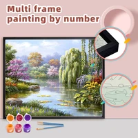 ruopoty diy painting by numbers with multi aluminium frame kits 60x75cm forest landscape diy craft picture paint home decor gift
