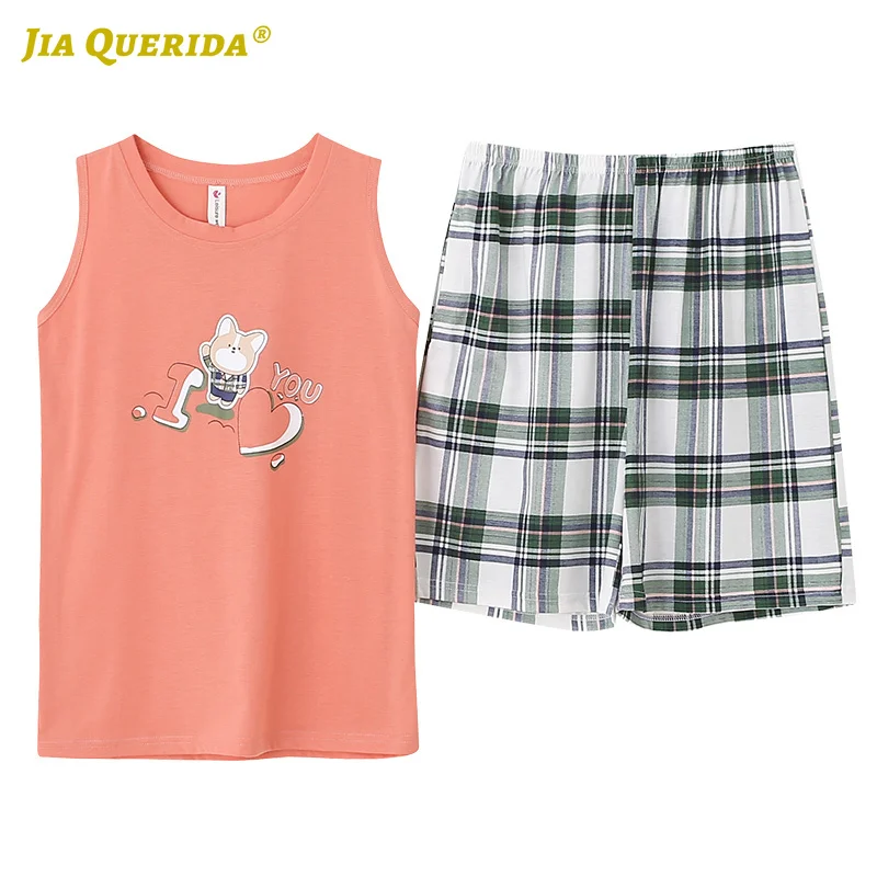 

Новый летний клетчатых костюмчиков из мягкой ткани; Лето; Футболка с принтом; Пижамный комплект Пижама женщина пижамный комплект Пижама жен...