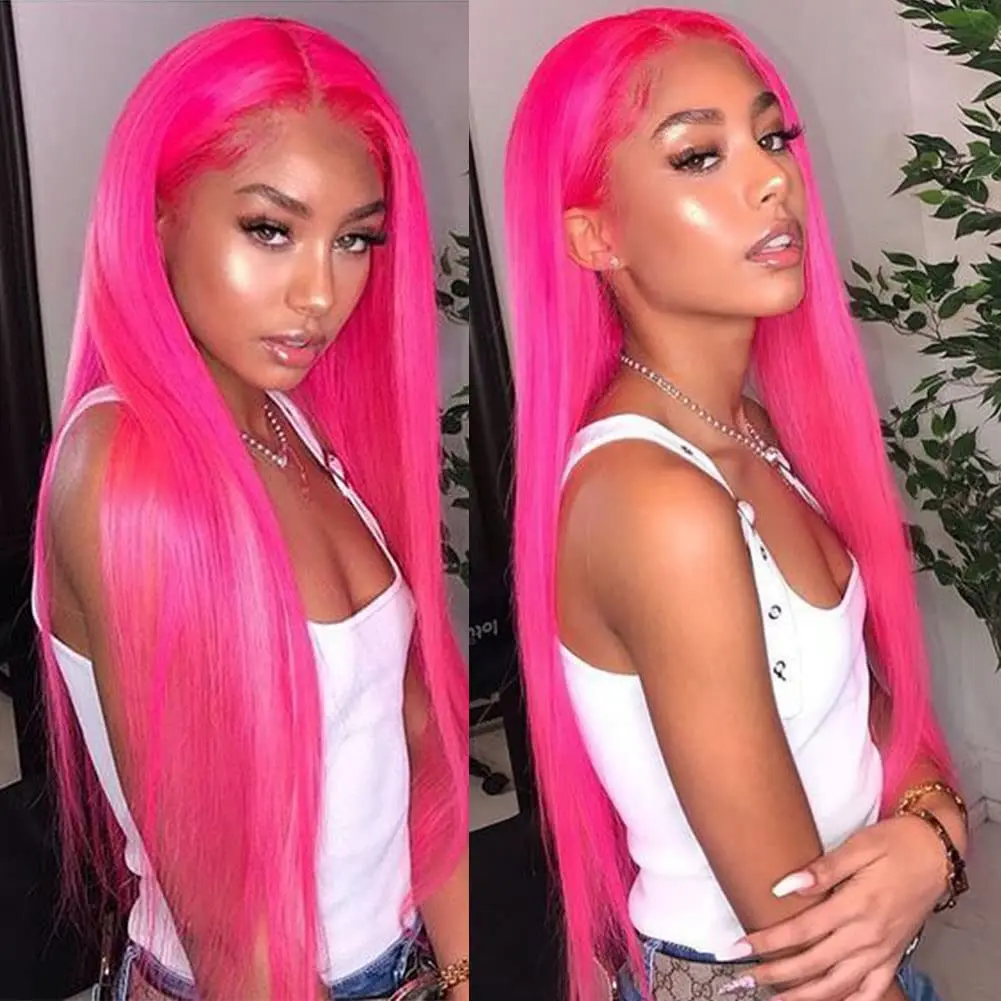 

Straight Synthetic Hair Lace Front Wigs Blue Pink Colored Glueless Lace Wigs with Baby Hair Pre Plucked Fiber Hair Cosplay