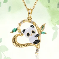 exquisite heart shaped panda pendant necklace for women fashion lady party jewelry creative accessories cute girl birthday gifts