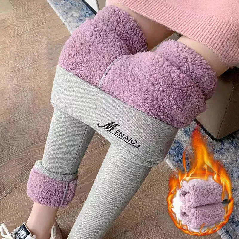 

Winter Warm Women Pants Thicken High Waist Leggings Solid Stretchy Fleece Lined Thermal Ankle-Length Female Trousers Lambwool