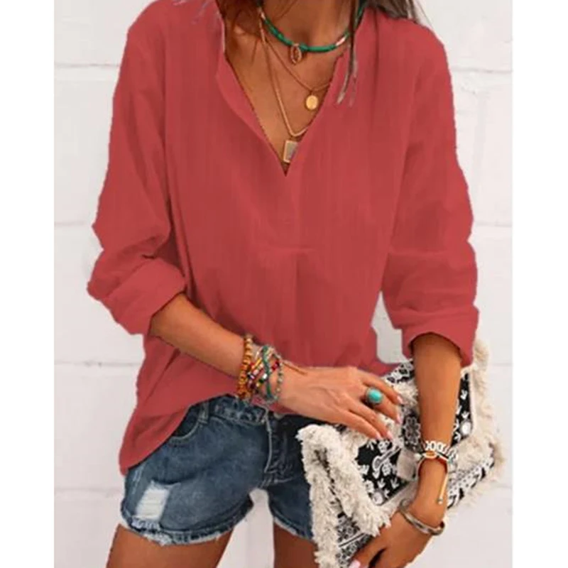 

Винтажная однотонная женская рубашка с длинным рукавом, Новинка осени 2022, уличная мода, универсальная Повседневная Блузка оверсайз с отлож...