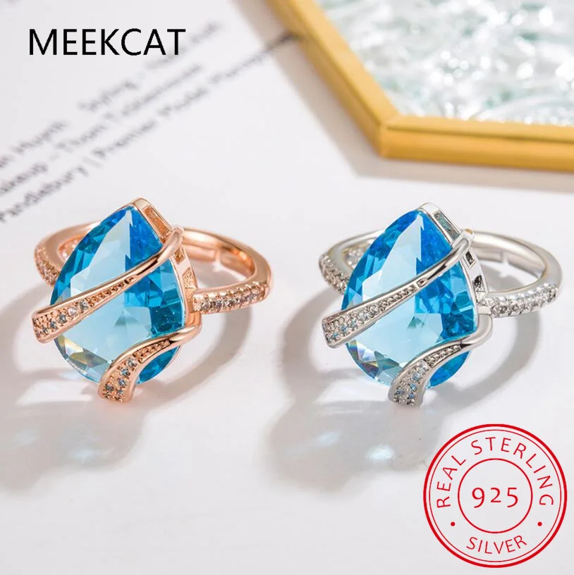 Кольцо-пасьянс из стерлингового серебра 925 пробы с натуральным синим топазом