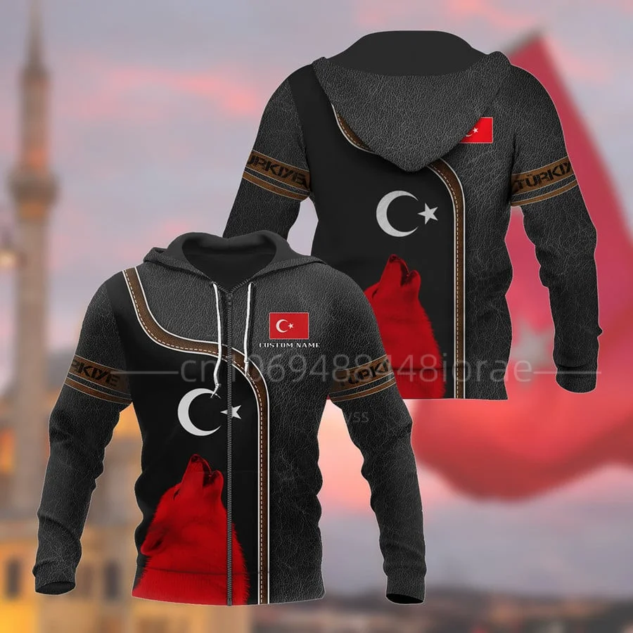 

2023 New Turkey Hoodie Jacket Turkey Flag 3D Print Casual Fashion Sportswear Free Custom Name Men's and Women's Hoodie