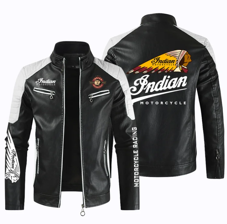 

Куртка GNDIAN с логотипом автомобиля, мотоциклетная куртка из искусственной кожи, лоскутные байкерские куртки, повседневное пальто на молнии, Мужская мотоциклетная куртка, верхняя одежда, пальто