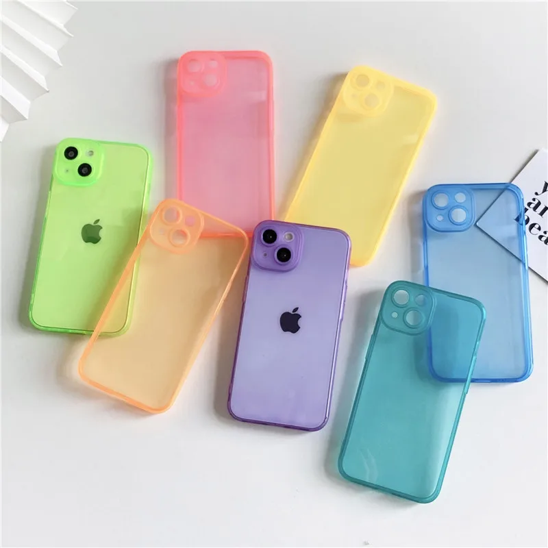 

TPU Solid Color Phone Case Transparent Silicone Soft Shell For iPhone 13 12 11 Pro XS MAX XR 8 7 Plus Anti-fall Protective Cover