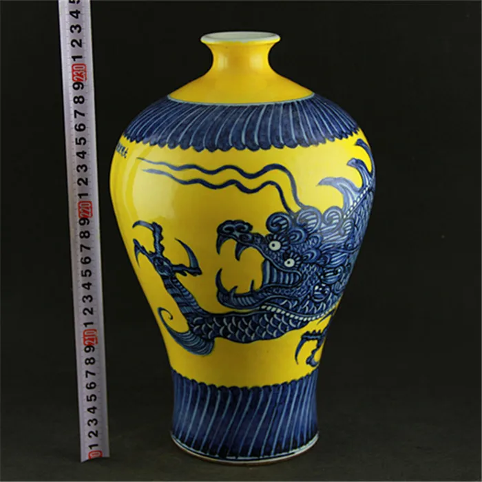 Антикварная керамическая ваза Xuande ручной работы три дракона Коготь желтая и