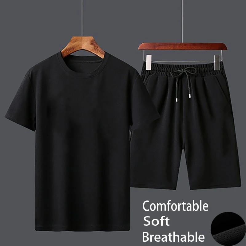 Men Sport Suit Summer Fashion Tee High  T Shirt Shorts Suit Quick-drying Mesh Short Sleeve T-shirt Short Pants Set