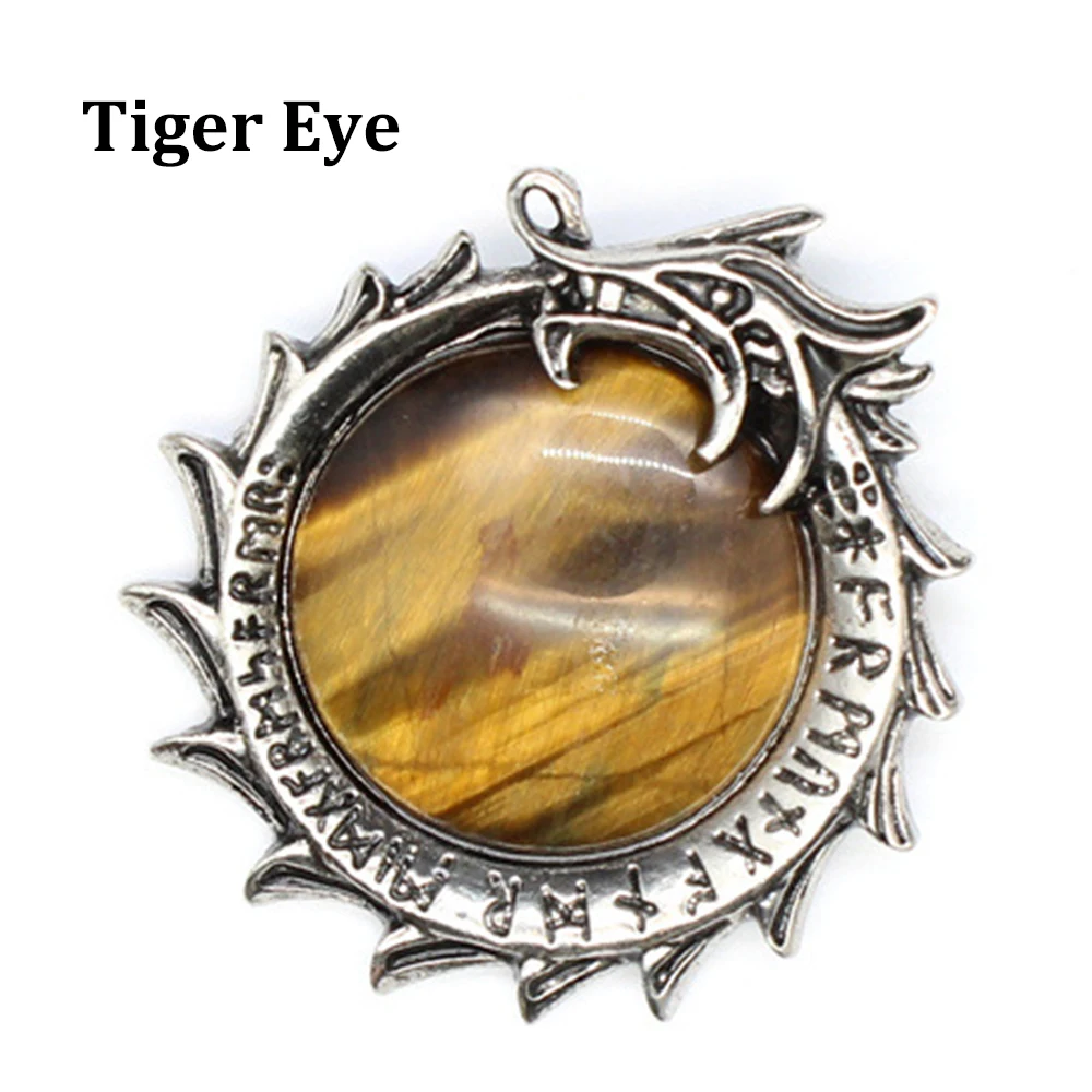 

Mineraali Chinese Dragon Pendant Natural Tiger Eye Semi-Precious Gem for Men Round Crystal Quartz Reiki Vintage Jewelry Necklace