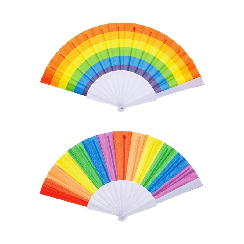 

6pcs/set Rainbow Folding Fans 7inch Horizontal Cooling Accessories