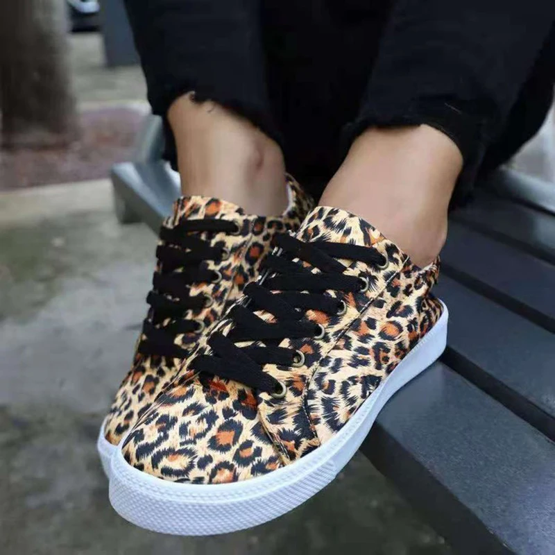 

Leopard Print Sneakers Women's Casual Check Platform Shoes 2022 Spring Ladies Lace-up Flat Single Shoes 5 Color zapatillas mujer