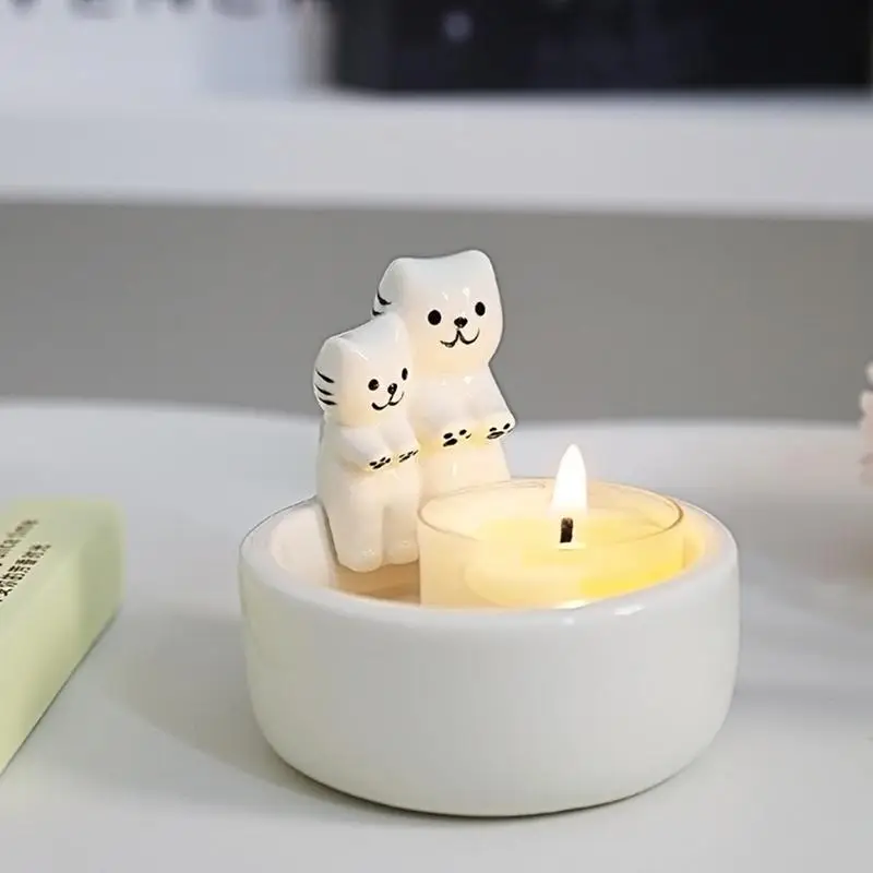 Керамический подсвечник с изображением кошки милый из смолы для ароматерапии