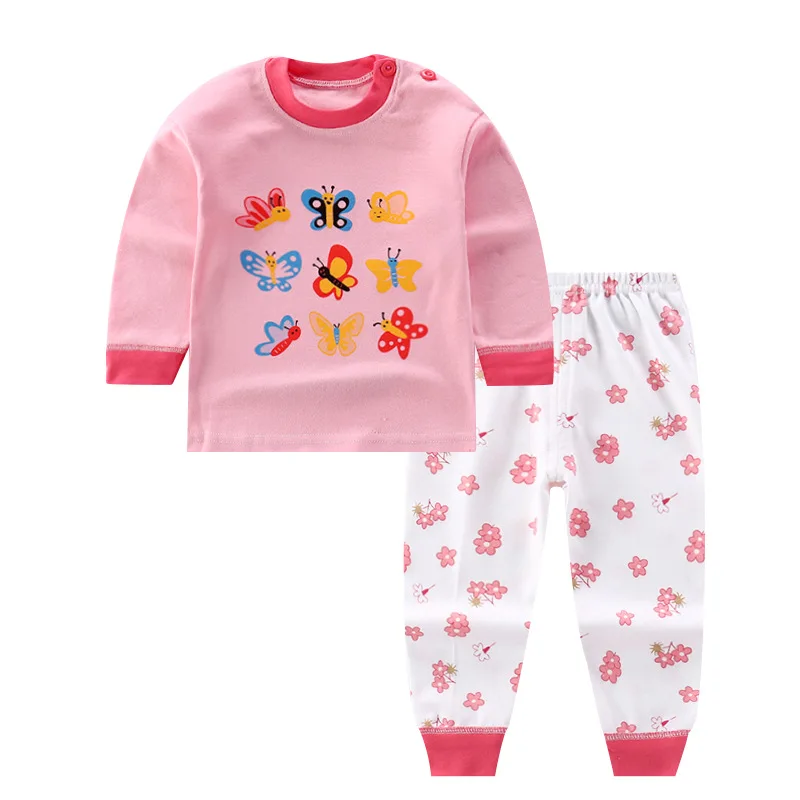 New Kids Boys Girls Pajama Sets Cartoon Print Long Sleeve O-Neck T-Shirt Tops with Pants Toddler Baby Autumn Sleeping Clothing images - 6