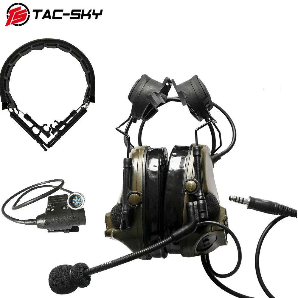 

TS TAC-SKY Silicone Over-Ear COMTAC III Helmet Headphone with Replacement Headband and PTT U94 PTT