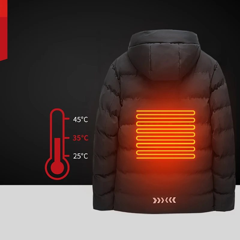 VARSANOL 3 Areas Heated Jacket Men USB Winter -5℃ Electric Heating Hooded Mens Jackets Warm Thermal Coat Clothes Heatable Jacket