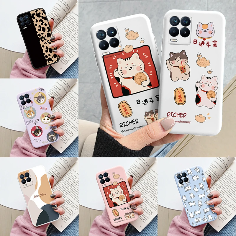 Coque de téléphone Fundas Capa pour Realme 8 4G  étui en Silicone souple antichoc avec chat peint