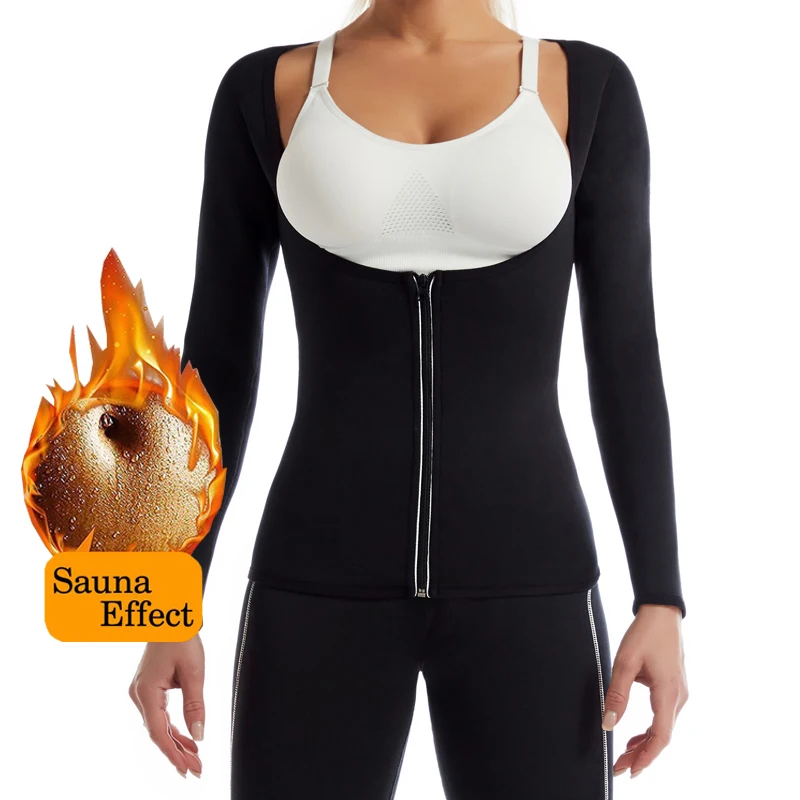 

Women Hot Thermal Underwear Tops Neoprene Thickened T-Shirt Autumn Winter U Neck Warm Tops Sauna Solid Color Long-sleeved Shaper