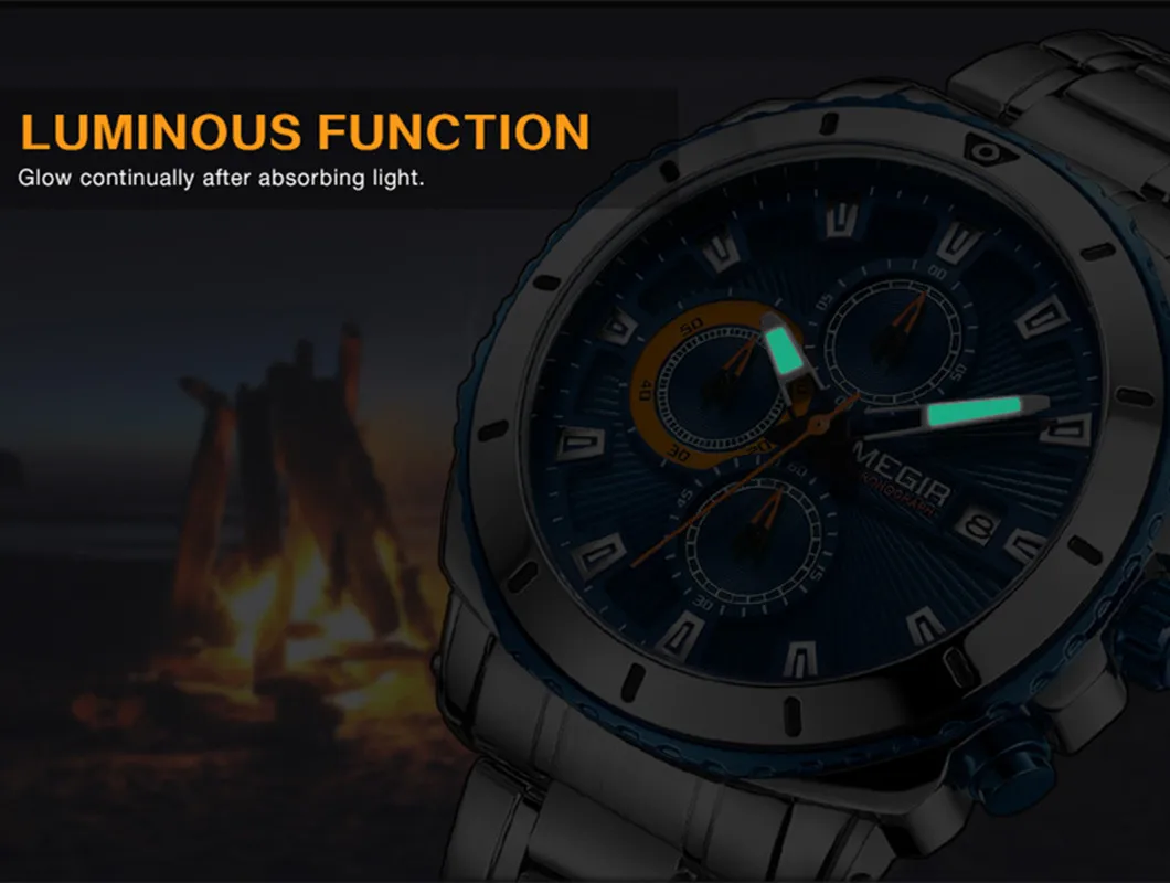 MEGIR Бизнес Часы для Мужчин Кварцевые Наручные Из Нержавеющей Стали Роскошные