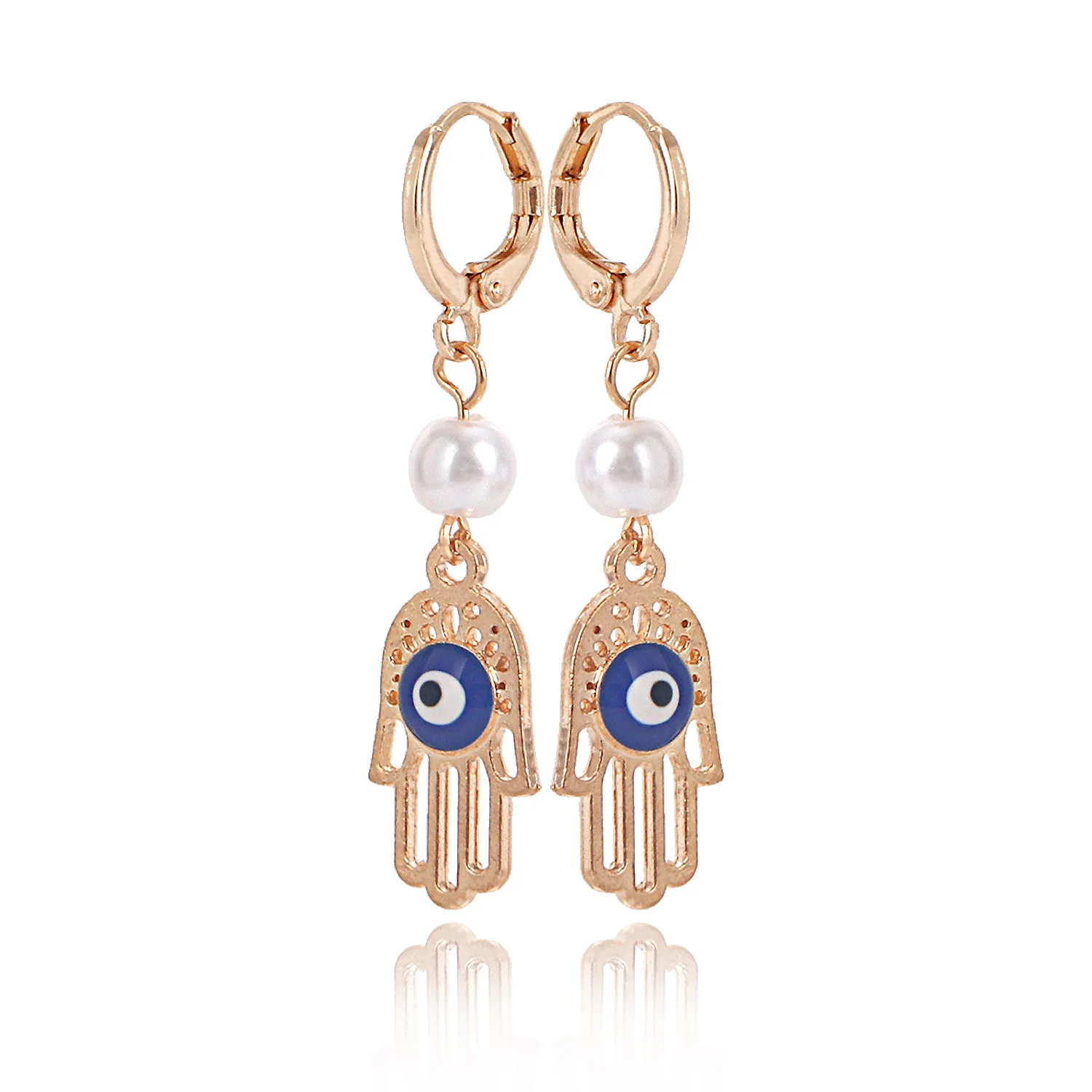 

2022 fashion pearl turkish evil eye earring khamsah hand of fatima vintage dangle earring for women girls pendientes mujer