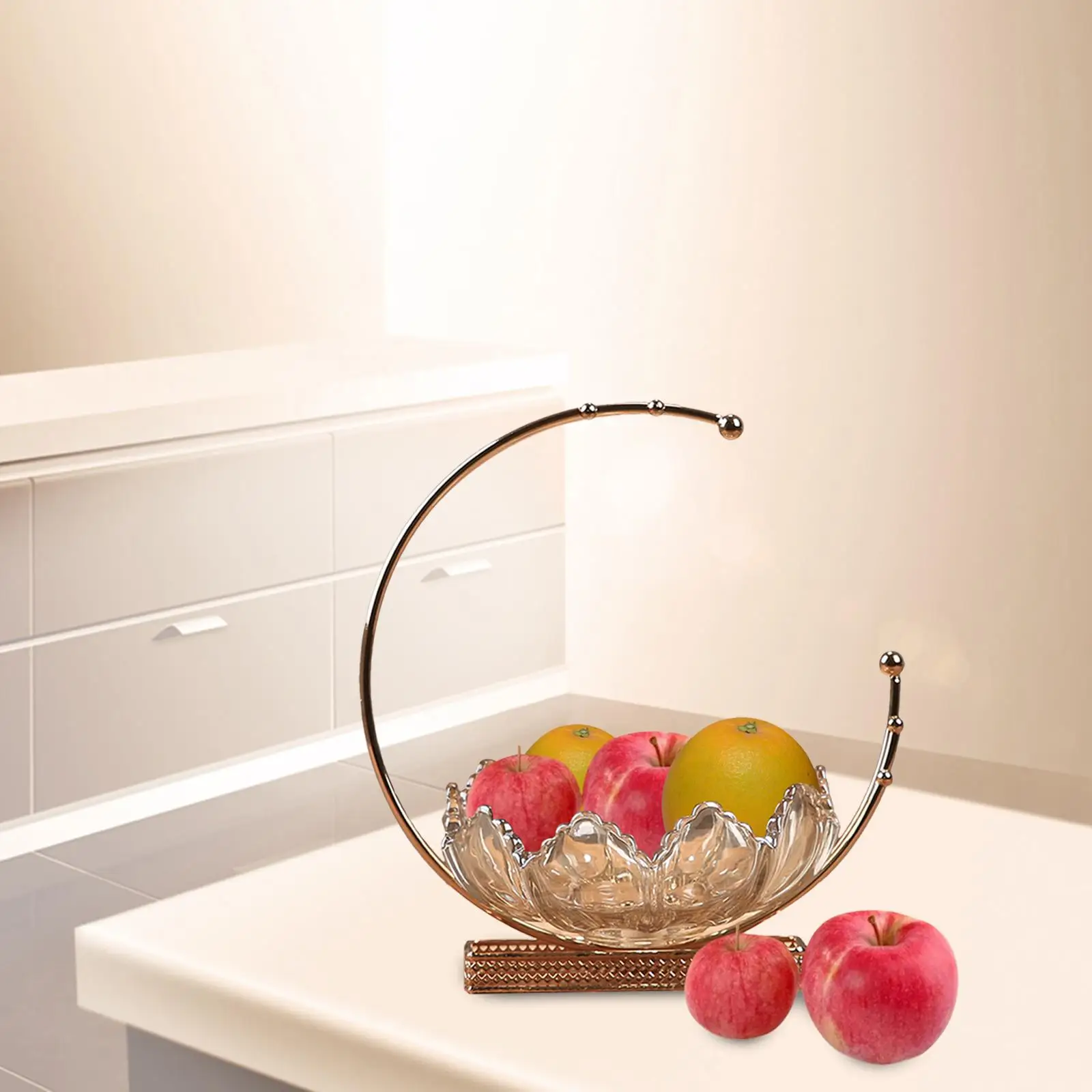 

Glass Decorative Fruit Bowl with Metal Stand Centerpieces Serving Dish