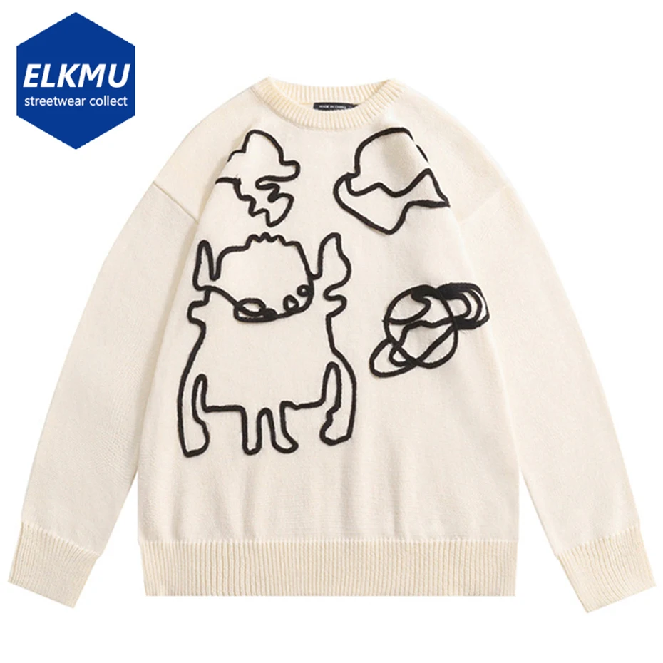 

Бежевые свитера в стиле Харадзюку, Свитер оверсайз с креативным рисунком, хип-хоп, парные повседневные свободные вязаные Джемперы на осень ...