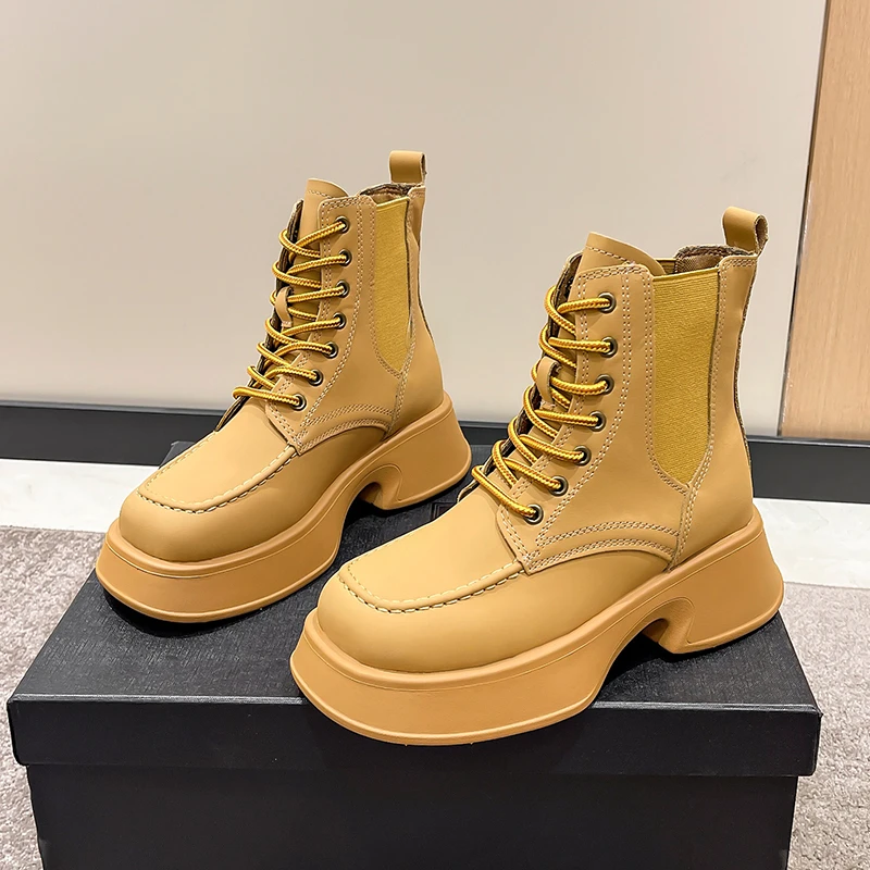 

Женские ботинки, женская обувь с квадратным носком, новые модные кожаные ботинки, короткие ботинки на толстой подошве, мотоциклетные ботинки