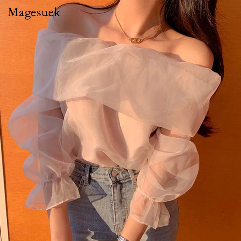 

Женская блузка с длинным рукавом, с открытым плечом