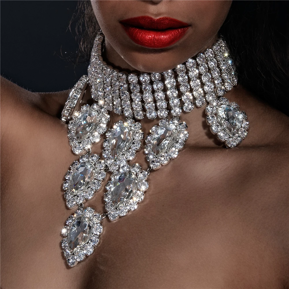 

INS модное многослойное белое большое кристаллическое ожерелье с кулоном Женская цепочка со сверкающими кристаллами ювелирные аксессуары