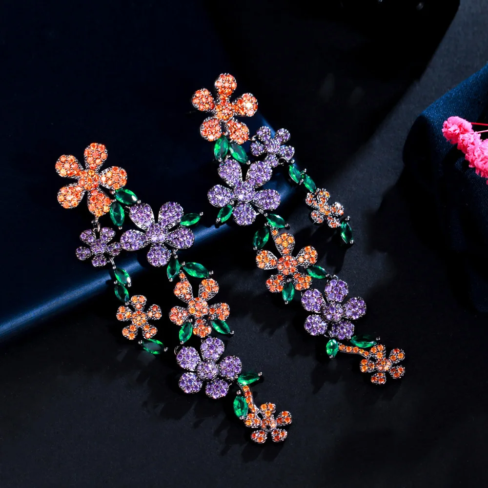 

2023 Trendy 925 Sterling Silver Exquisite Flower Earring Long Hanging Tassel Drop Earring for Women Grace Wedding Party Jewelry