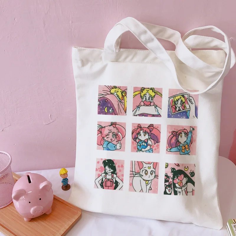 

Canvas Tote Bag Shopping Bags Large Capacity Handbags summer Sailor Moon harajuku vintage Casual aesthetic Cartoon Cloth bag