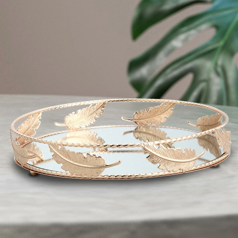 Поднос зеркальный круглый для хранения ювелирных изделий настольная косметика