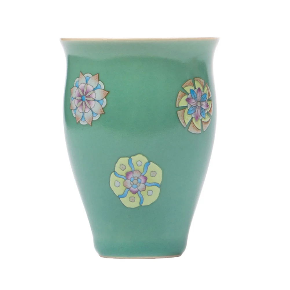 

Ceramic Tea Mug Vinatge Flower Pattern Kung Fu Tea Mug for Home Tea House
