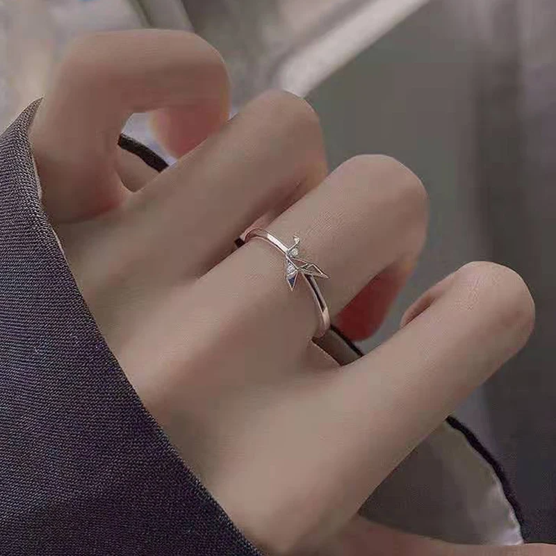 

Fashion Women's S925 Silver-plated Simple Hollow Zircon Paper Crane Personality and Delicious Adjustable Rings Wedding Rings