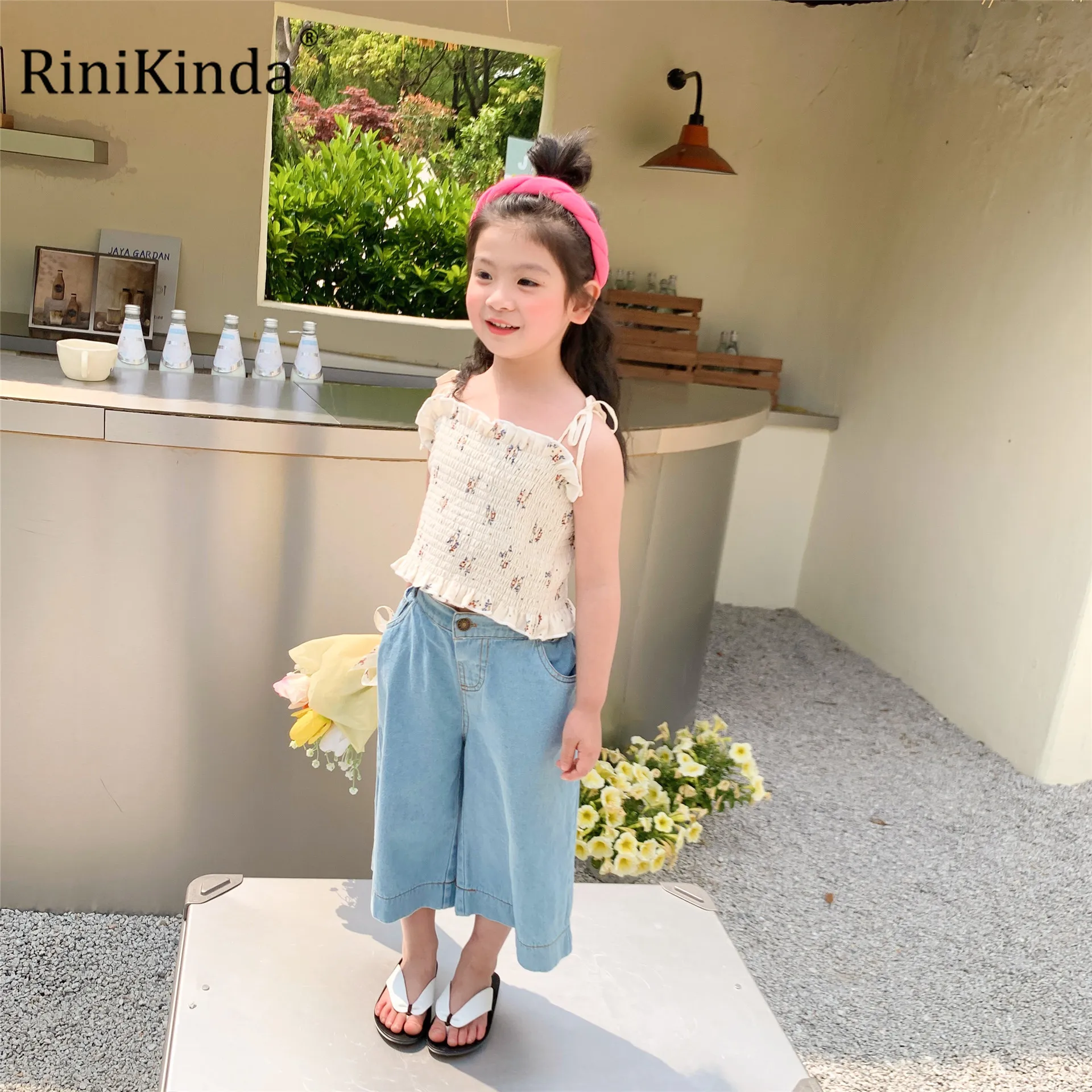 

RiniKinda Girls Summer Undershirt Singlet Shirts Kids Floral Printing Cotton T-shirt Top Camisoles Underwear Tanks Size
