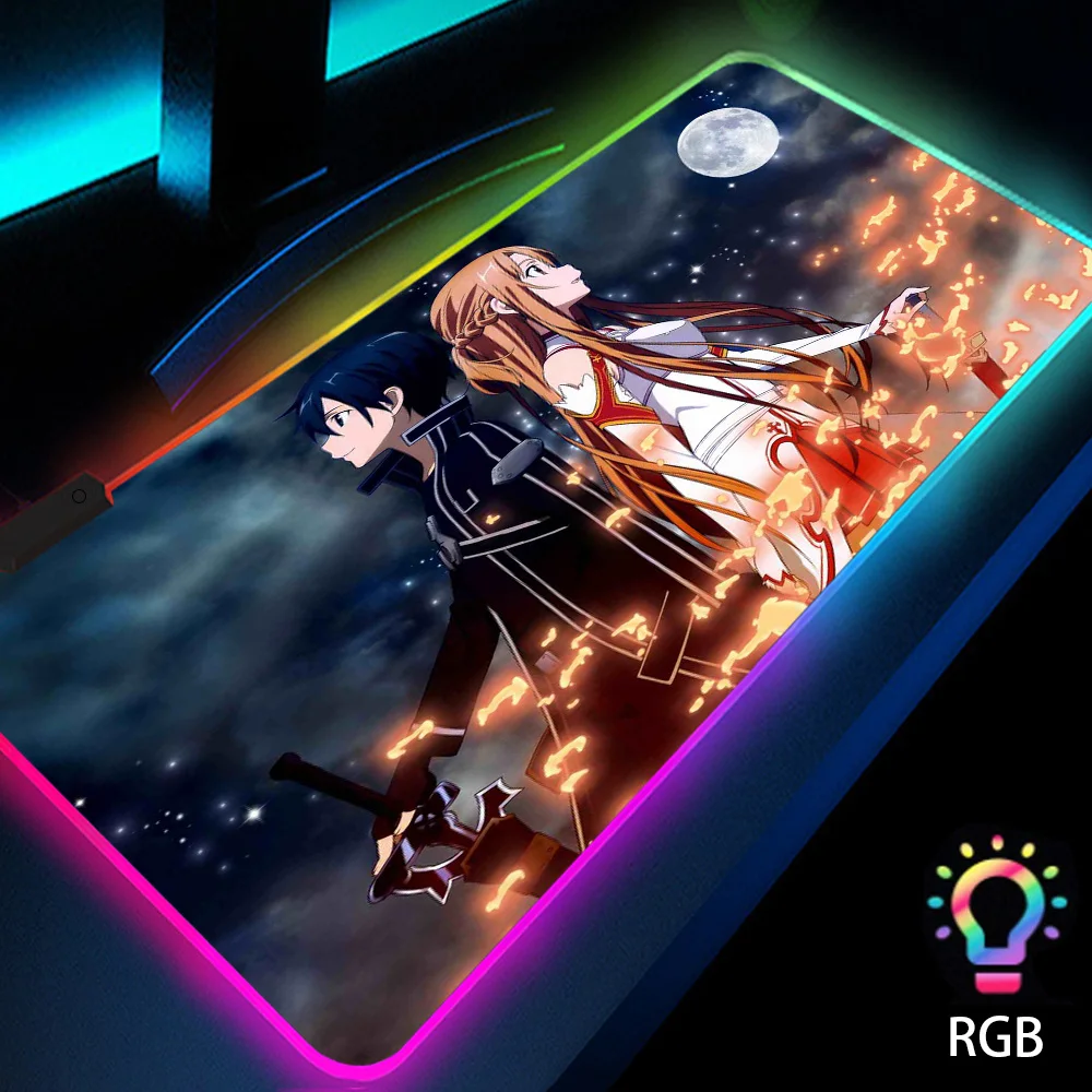 

Sword Art Online Mouse Pad Table Gaming RGB Mousepad Free Shipping Computer Accessories Xxl Luminous Mouse Pads LED Office Mat