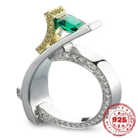 925 silver color princess diamond ring for women green emerald topaz bizuteria anillos de gemstone jewelry s925 silver rings