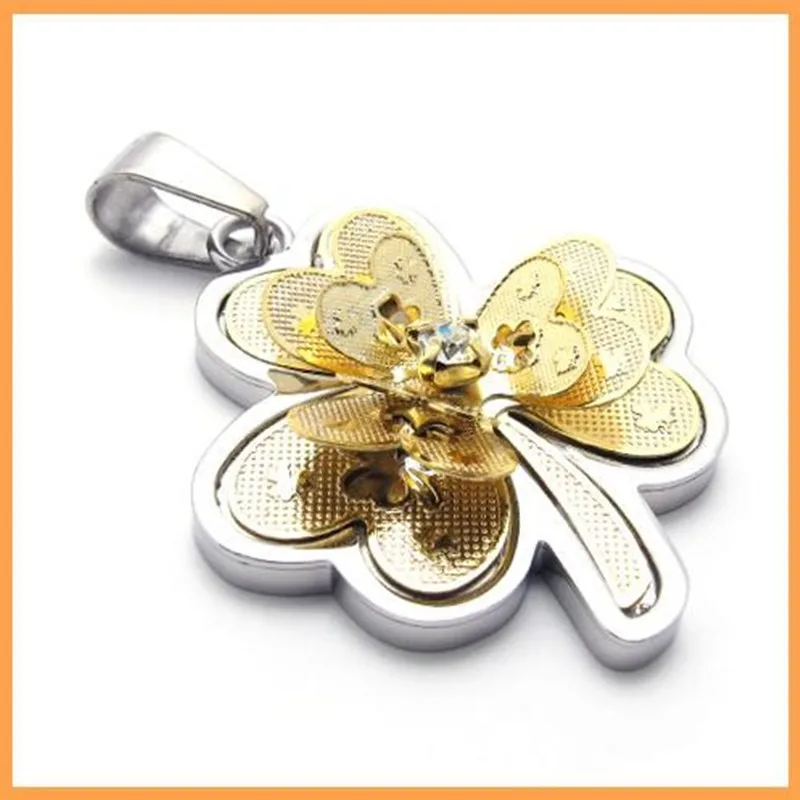 

42*29mm Fashion Unique Stunning Stainless Steel Pendant Necklaces Crystal Flower Clover Link Chain Pendants Necklace
