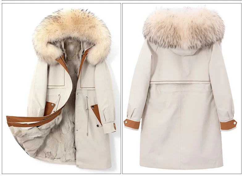 Natural Fox fur Lining Parka Coat women's winter Mid-length Real Fox Fur Coat Raccoon Dog Fur collar Warm Thick Parkas jacket