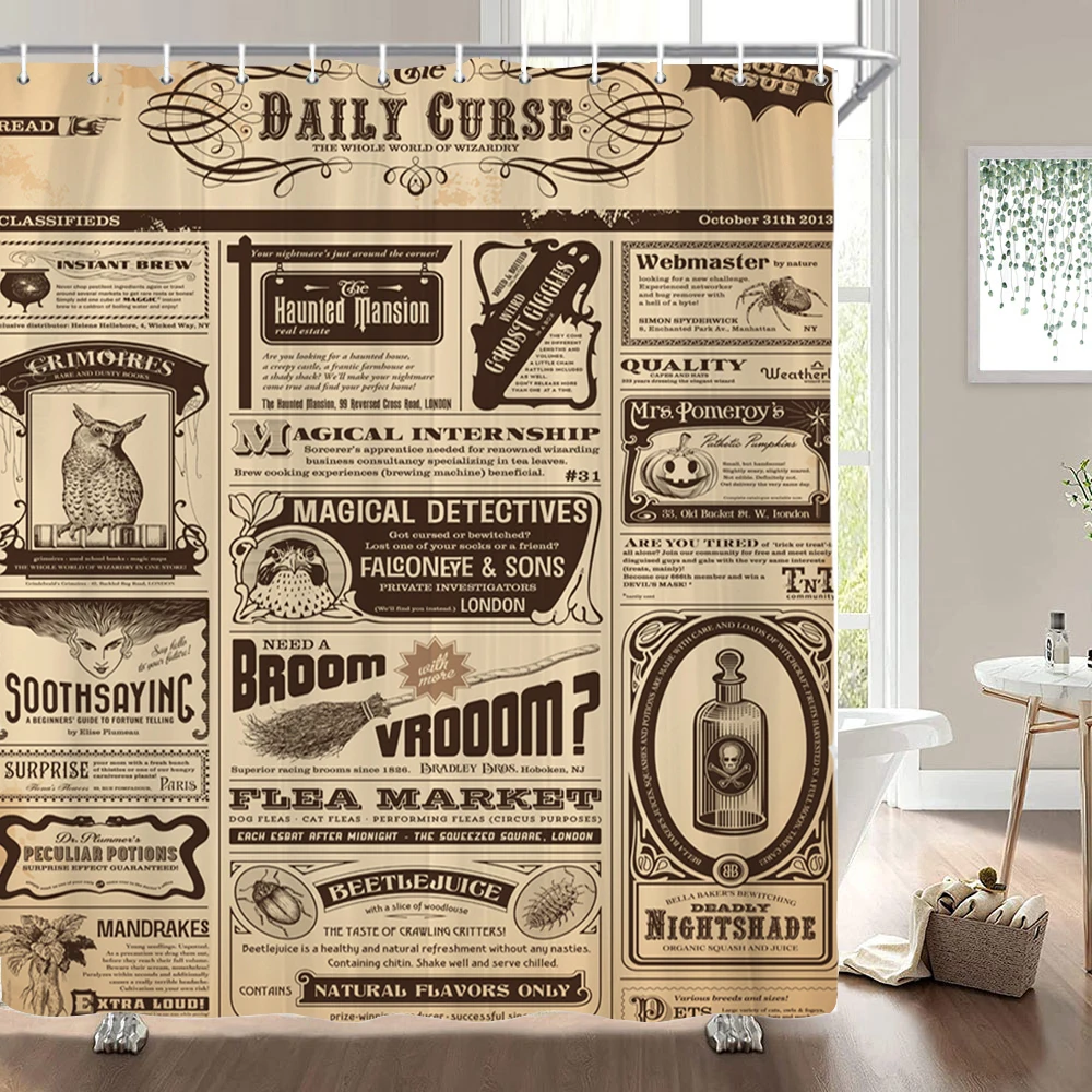 3D старая ретро газета водонепроницаемая занавеска для душа полиэфирная ткань