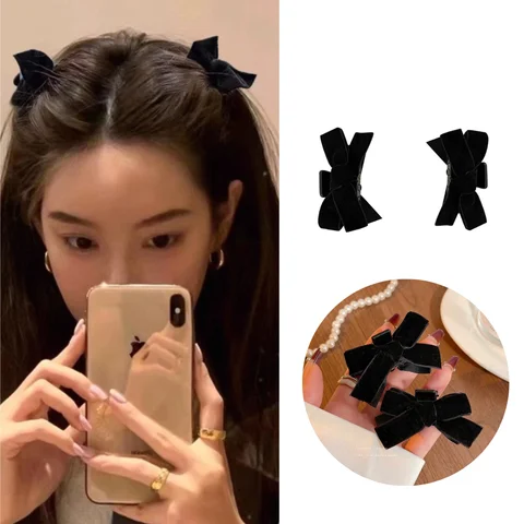 2 шт./компл., корейские модные бархатные двусторонние заколки для волос с бантом для женщин, маленькая повязка на голову для милых девочек, аксессуары для волос, студенческие подарки