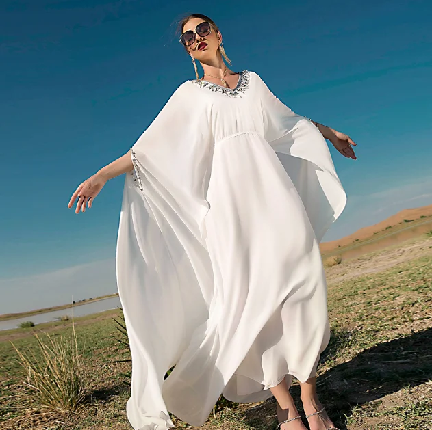 Ramadan White Kaftan Dubai Abaya Turkey Islam Muslim Long Dress Abayas For Women Robe Femme Musulmane Caftan Marocain De Soiree
