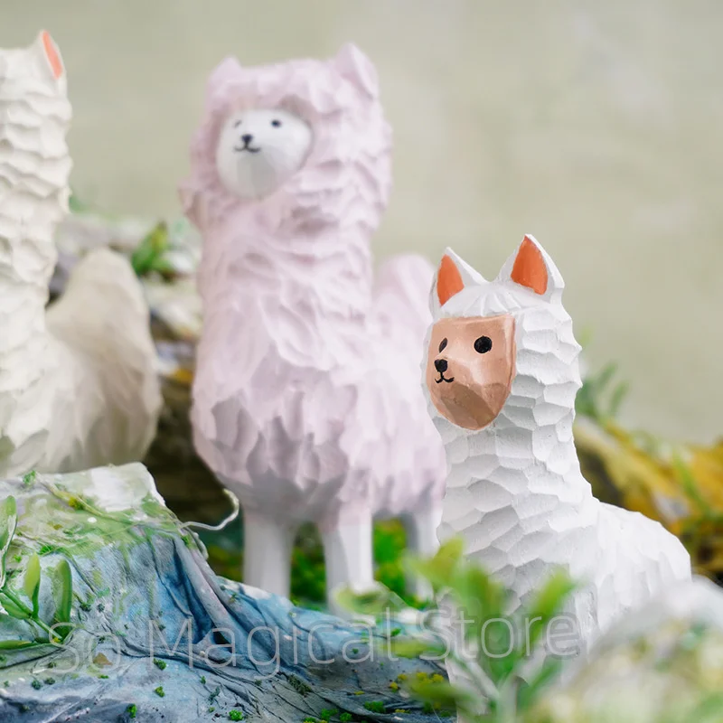 

Wood Alpaca Statue Kawaii Handmade Craft Figurine Carving Model Cute Animal Statue Gifts Home Decor Lovely Sculpture