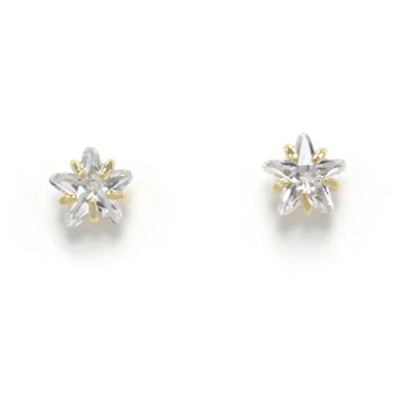 

925 Sterling Silver Plated 14K Gold 5mm Zircon Stud Earrings for Women Simple Temperament Small Pentagram All-match Earrings