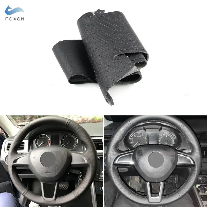 

Black Perforated Leather Steering Wheel Cover For Skoda Octavia Superb Citigo Fabia Rapid Yeti 2014-2019 Roomster Kodia Karoq
