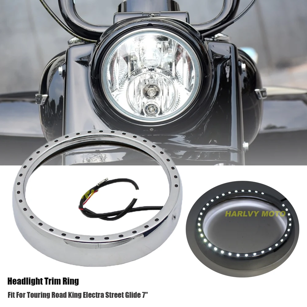 

Fit For Touring Road King Electra Street Glide 7" Headlight Trim Ring & Light