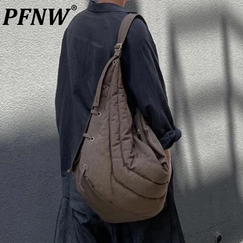 PFNW Sping Autumn Men's Nylon Padded Tramp Bag Large Outdoor One-shoulder Cross-body Backpack Adjustable Travel Duffle 12A8114