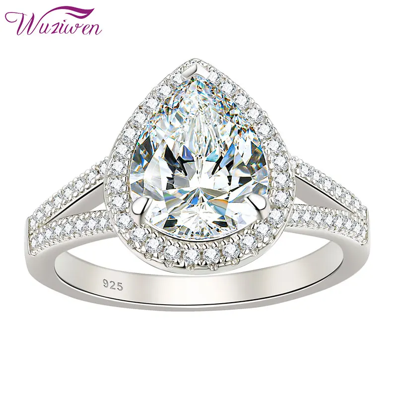 

Wuziwen Halo Pear Oval Perfect Cut Promise Engagement Ring for Women AAAAA CZ Simulated Diamond 925 Sterling Silver Jewelry