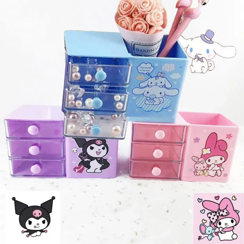 

14Cm Sanrios Anime Kuromi Mymelody Cinnamoroll Kawaii Cute Desktop Pen Holder Storage Box Cosmetic Box Girl Jewelry Storage Box