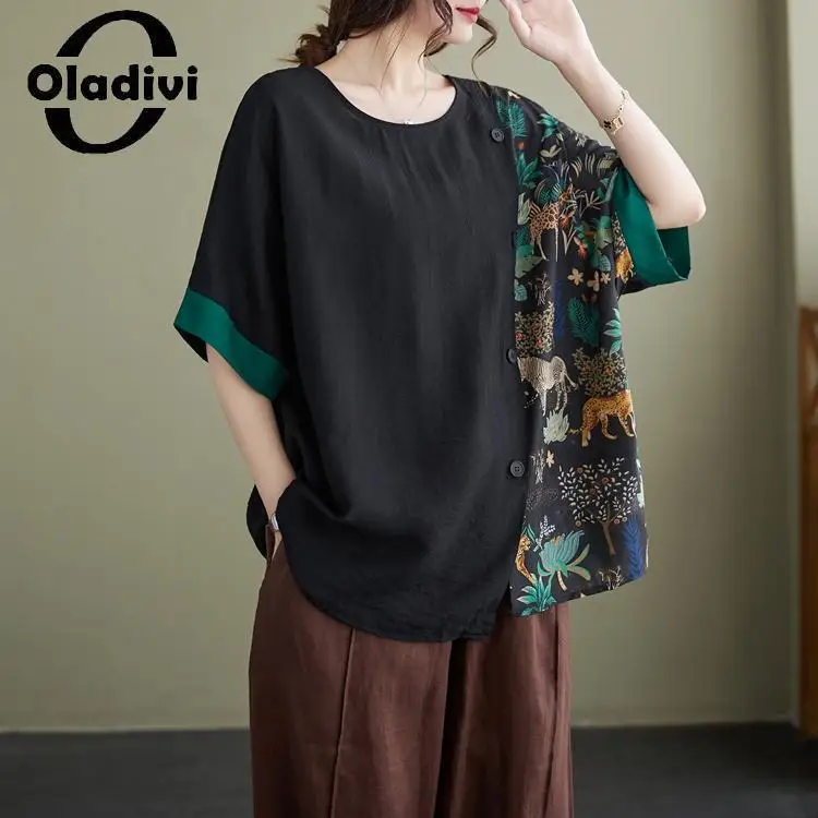 

Oladivi Fashion Print Women Casual Loose Blouses 2023 Summer New Large Size Oversized Shirts Ladies Big Top Tunics Blusa 8XL1857