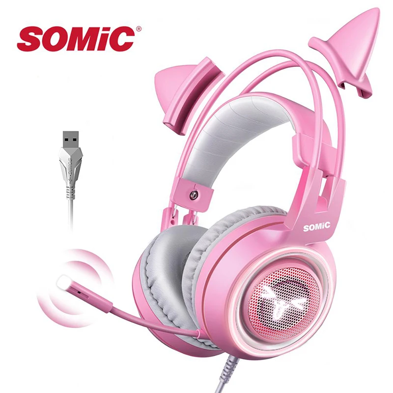 

SOMIC Pink Kitten игровая гарнитура ASMR Buff вибрасветодиодный ная вспышка свет EGirl проводные наушники для PS5/PS4/ПК/ноутбука/компьютера G951